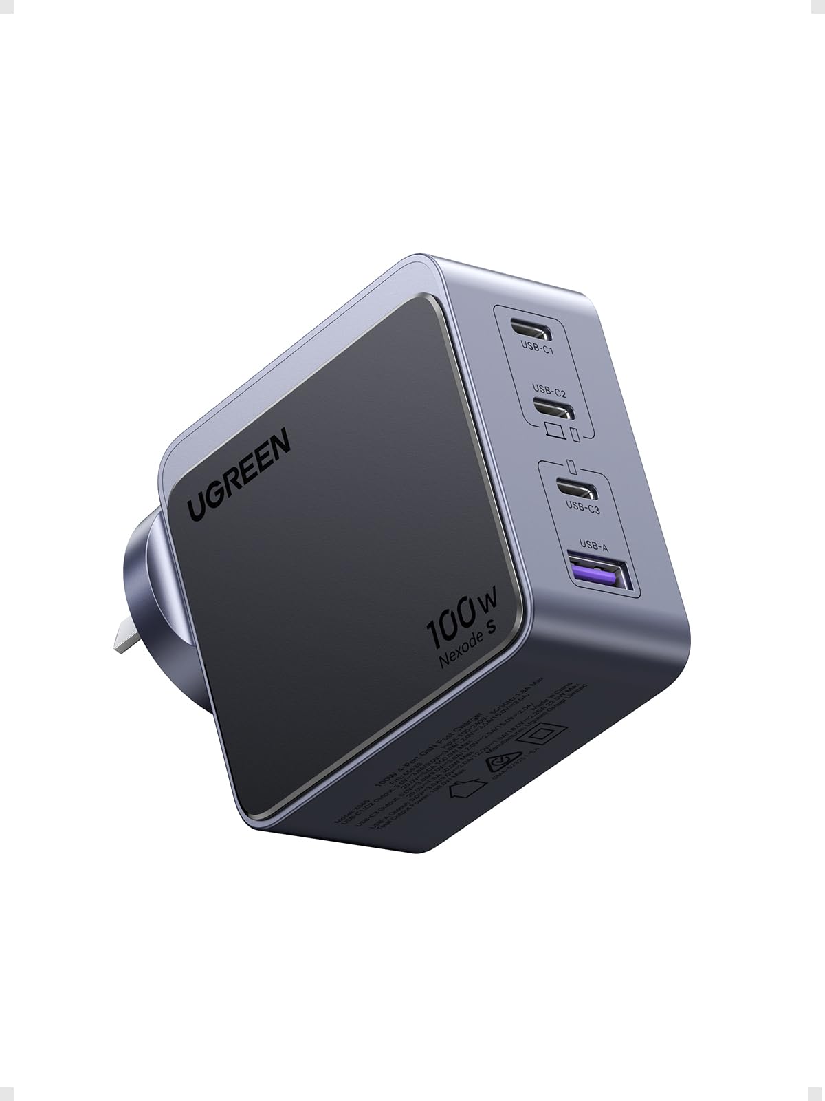 UGREEN Nexode S 100W USB C Charger, 4 Ports GaNInfinity Fast Charging Block, Compact Power Adapter Laptop Wall Charger AU Plug for MacBook Pro, Dell XPS, iPhone 17 Pro Max, Galaxy S26 Ultra (PPS 60W)