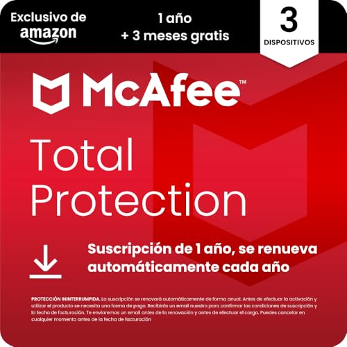 McAfee Total Protection para 3 dispositivos, 2025 |15 meses | VPN segura, el software de seguridad incluye antivirus, gestor de contraseñas, supervisión de identidad | Descarga digital