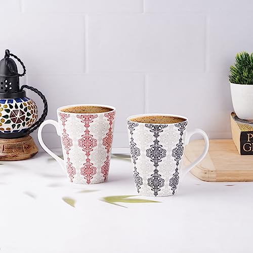 Image of Dandy Lines Conical Madrid, Ceramic Coffee Mug Set, Pack of 4, Microwave & Dishwasher Safe, Great for Home Use & Gifting
