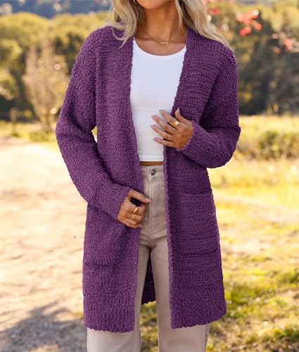 Image of MEROKEETY Women's Long Sleeve Soft Chunky Knit Sweater Open Front Cardigans Outwear Coat