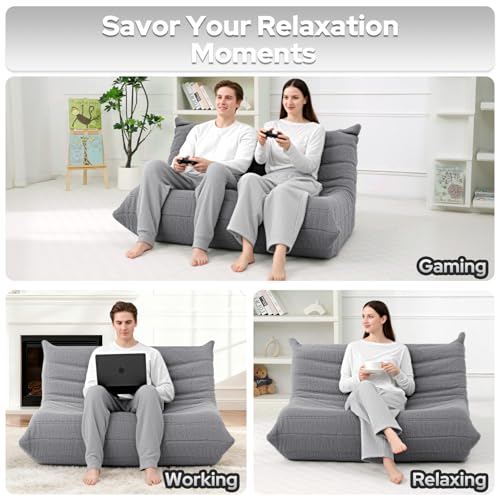 Image of HABUTWAY Bean Bag Chairs Fireside Lazy Floor Sofa,2 Seater,Light Grey