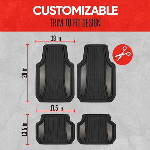 Image of Motor Trend ChromeTech Car Floor Mats Full Set - Durable Rubber Floor Mats for Cars with Two Tone Accent, All Weather Interior Protection for Front and Rear with Non-Slip Backing, Gunmetal Chrome
