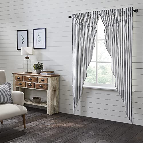 VHC Brands Sawyer Mill Ticking Stripe Prairie Panel Black 84x36x18 Set of 3