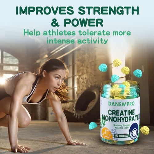 creatine monohydrate gummies or men amp women creatine monohydrate for muscle strength muscle builder energy boost pre-workout supplement120 count-blueberry pineapple flavor