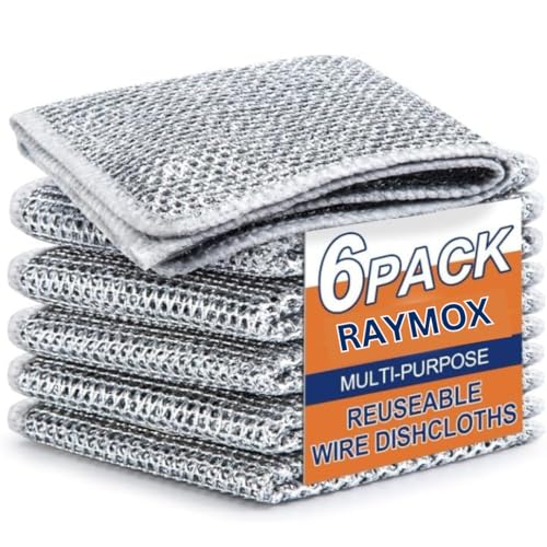 Image of RAYMOX Non-Scratch Dish Wash Cloth (Pack of 6), Steel Wire Dish Cloth, Wire Dishwashing Rags for Wet and Dry Stainless Steel Scrubber Non-Scratch Wire Dishcloth for Washing Dishes Sinks Counters (6)