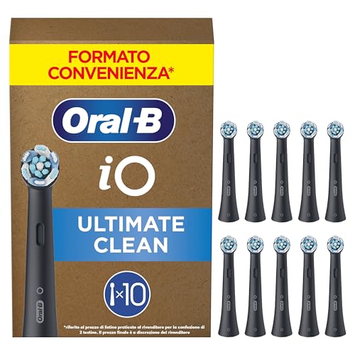 Oral-B Testine di Ricambio iO Ultimate Clean, Nere, 10 Ricambi - 10 Testine di Ricambio per Spazzolino Elettrico, Rotonde Originali, Rimozione Profonda Della Piastra Batterica