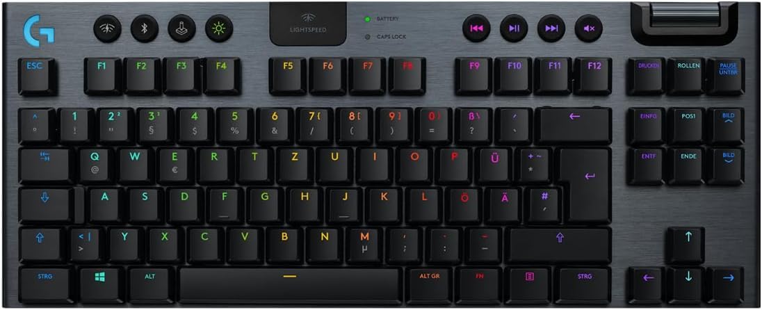 Logitech G G915 TKL Tenkeyless LIGHTSPEED RGB Mechanische Gaming-Tastatur | Für Laptop/PC, Low-Profile-Switches, LIGHTSYNC RGB, kabellos, Bluetooth, Deutsches QWERTZ-Layout - Schwarz