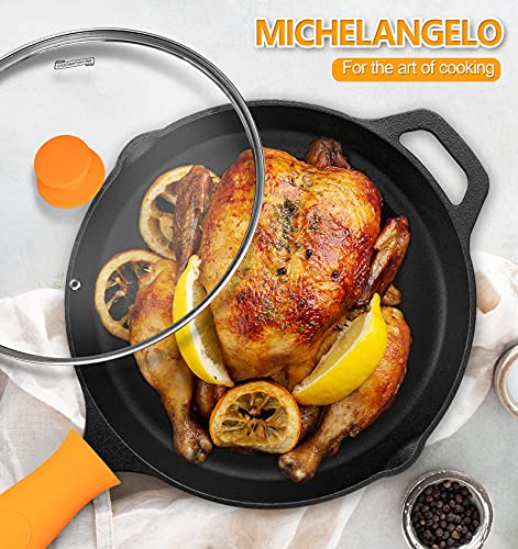Michelangelo Cast Iron Skillet, 12 Inch Cast Iron Skillet With Lid, Preseasoned Large Skillet Oven Safe, Iron Skillets For Cooking With Silicone Handle & Scrapers - 12 Inch #TOP6