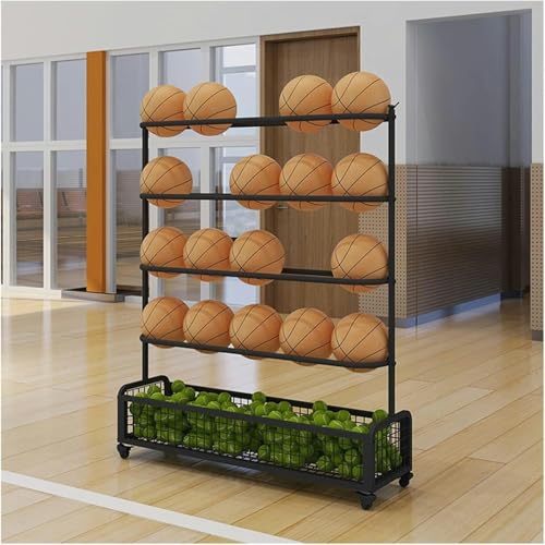 FLDYGMLU 5 Tier Rolling Tennis Racket and Sports Ball Storage
