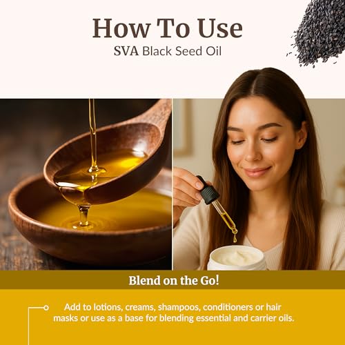 Image of SVA Black Seed Oil Organic - 32 Fl Oz - 100% Natural Cold Pressed Organic Black Seed Oil - for Face, Skin Care, Hair Care, Scalp Massage & Body Massage - Carrier Oil