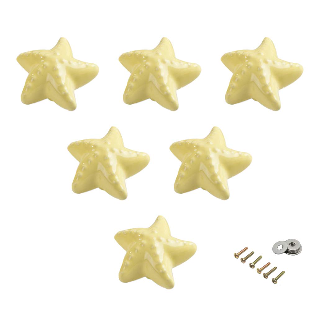 Bonitos botones de cerámica en forma de estrella de mar para habitación infantil, muebles, armarios, tiradores de cajones de cerámica, cocina, cajón, 6 piezas