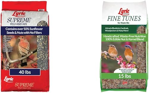 Lyric Supreme Wild Bird Seed - Wild Bird Food Mix with Nuts & Sunflower Seeds - Attracts Many Beautiful Songbirds - 40 lb Bag & Fine Tunes Wild Bird