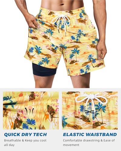 Image of SURF CUZ Mens Swim Trunks with Compression Liner Swim Shorts 7 inch Swimming Trunks Stretch 7 Inch Swim Suits Quick Dry