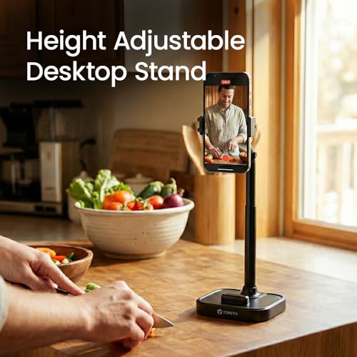 Image of Toreto Anchor Table Top Mobile Holder with 360 Ball Rotation & 180 Folding Arm, Height Adjustable 22-41 cm Desktop Lift Stand, Multi-Camera Phone Stand for Video Recording & Live Streaming (Black)