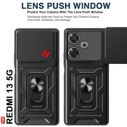 Image of AESTMO Tough Armor Redmi 13 5G / Poco M6 Plus 5G Bumper Back Case Cover | Ring Holder & Sliding Camera Shield Cover | 360 Degree Protection Back Case Cover for Redmi 13 5G / Poco M6 Plus 5G (Black)