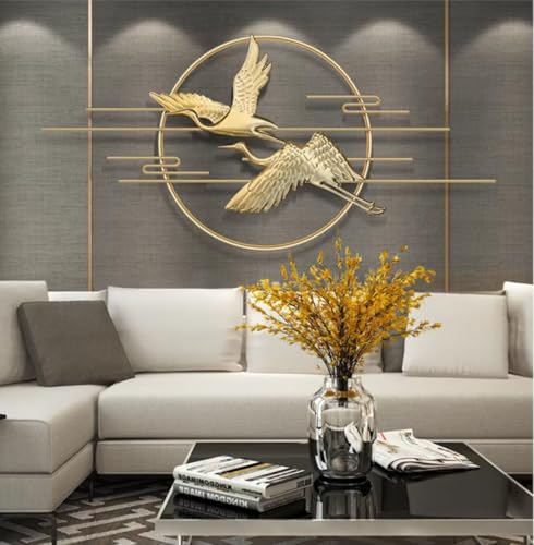 Image of ZOVE Golden Flying Bird Wall Art with Metal Circle Frame, Modern Living Room Decor, Decor for Living Room, Bedroom, Restaurant,Hotel (Golden, 48 x22 inch)