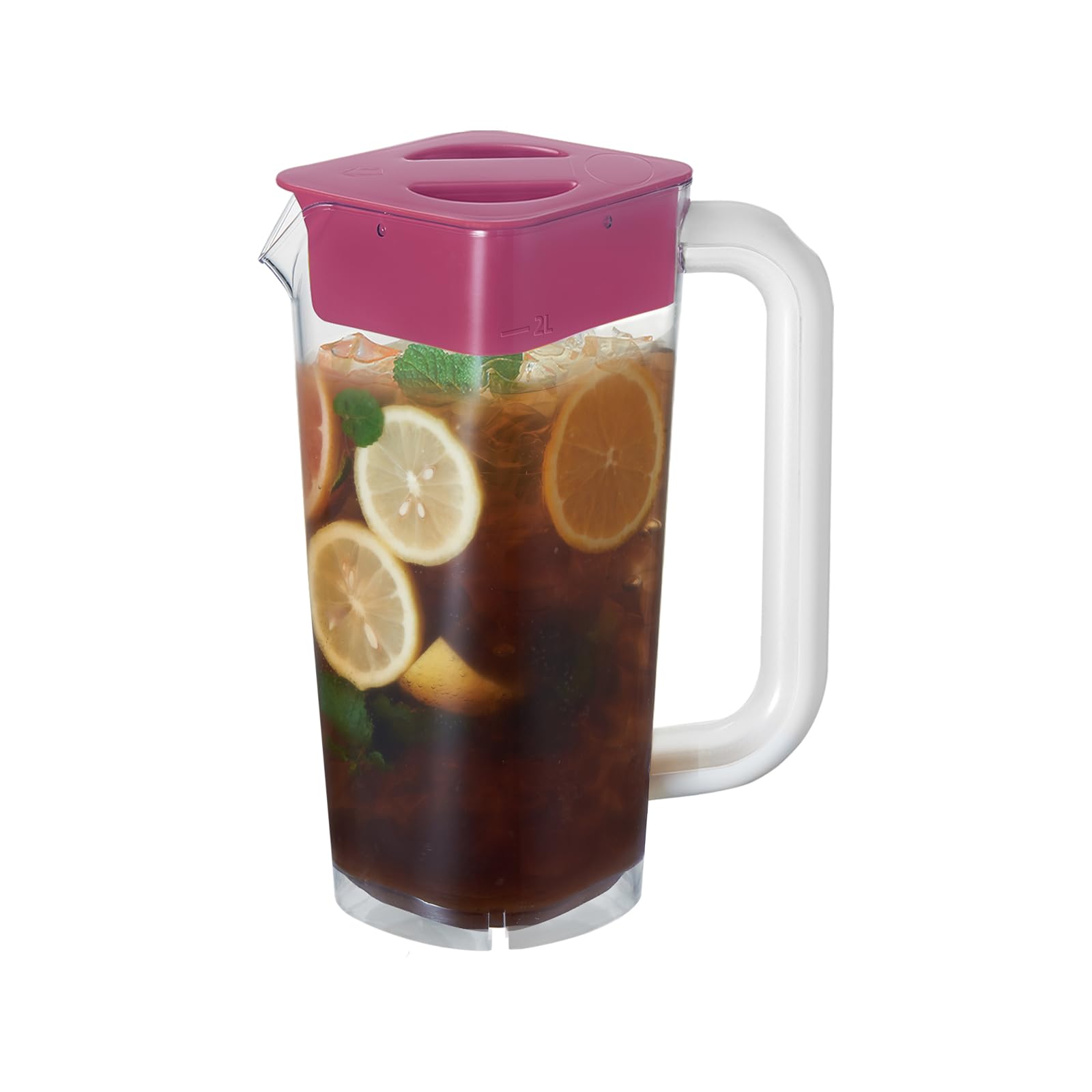 CURTA 1 Pack 2 Liters/68 oz Plastic Square Pitcher with Lid & Handle for Kitchen,ICED JUICE and Coffee Carafe Beverage Serveware, Acrylic Water Jug