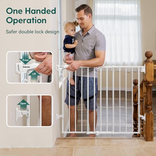 Babelio 26-43" Auto Close Baby/Dog Gate for Stairs, 2-in-1 Easy Swing Doorway and Hallway Pet Gate, with Extra-Wide Walk Thru Door and Threshold-Free Design, White by Babelio - Image 3