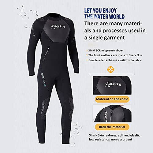 Sliverdew Roupa de banho masculina de neoprene térmico de manga comprida de 3 mm, roupa de mergulho