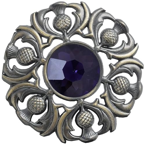 Image of Luxurious Scottish Kilt Fly Plaid Brooch - Premium Thistle Design Adorned with Sparkling Stones, Handcrafted Tartan Sash Pin, Luxurious Accessory for Women's Highland Dress