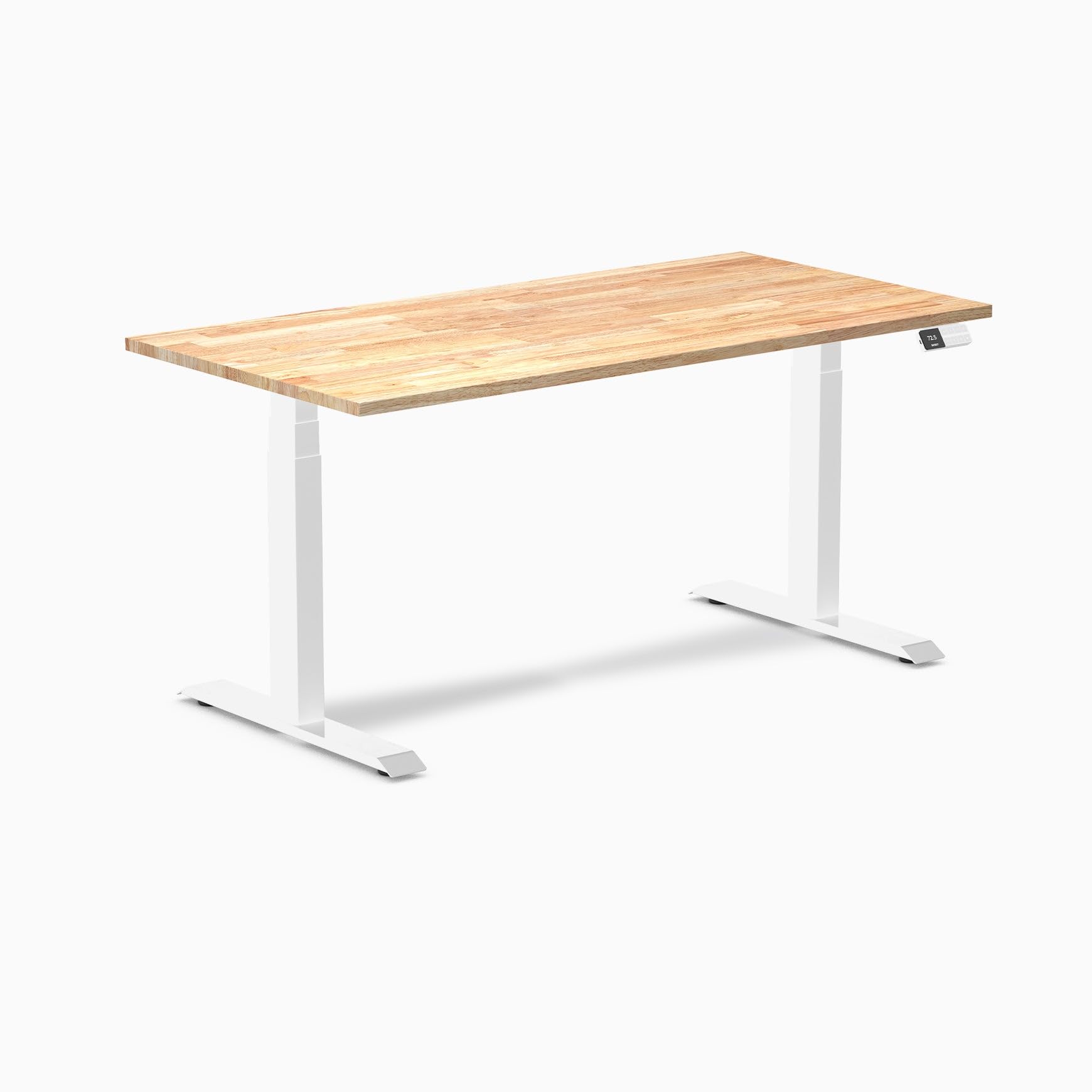 Desky Dual Rubberwood Sit Stand Desk Natural Timber 60" White