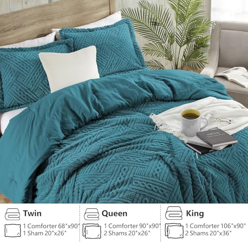 Image of Homelike Moment Fluffy Queen Comforter Set - Teal Blue Warm Comforters for Winter Queen Size, Comforter Full Size Bed Set 3 Piece