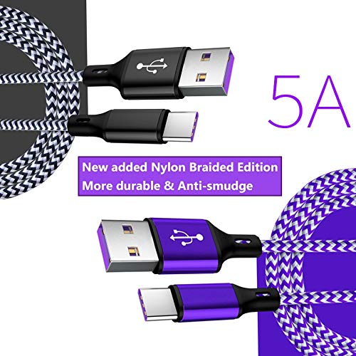 Câble USB C HEAXEA - Câble USB de type C (5 A max) en nylon tressé - Câble de charge rapide USB C (1 m, violet)