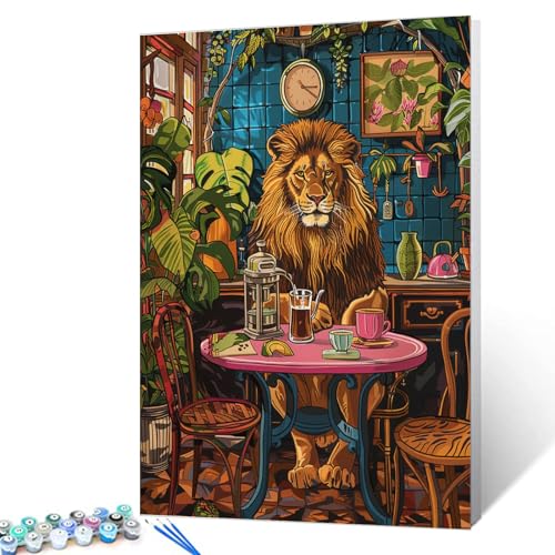 Wildlife Lion Paint by Numbers Kits Children,Jungle Green Leaves Paint by Numbers Boho Bohemia Painting Kits on Canvas for Home Wall Decor Without Framed 16''W x 20''H