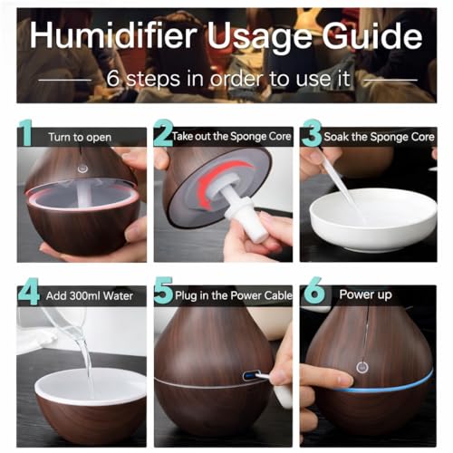 Cool Mist Humidifier Wooden Essential Oil Diffuser with Color Changing LED Light | USB Aroma Air Humidifier for Bedroom, Office, Car & Baby Room (Wooden) Colour as per Availability (Long)