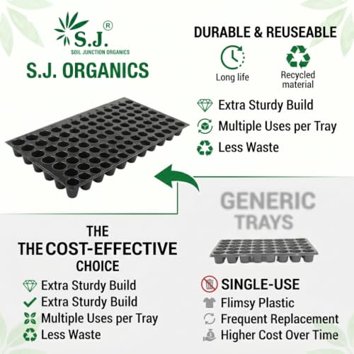 Image of SJ Organics 104 Cell Seedling Tray - Pack of 5 | Heavy Duty Germination Tray for Seed Starting, Indoor Gardening & Plant Nursery Use