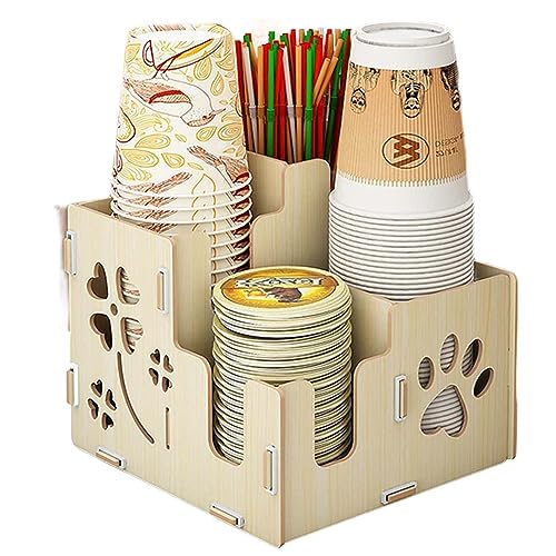 KJOET 紙コップ 紙コップホルダー コーヒーカ収納 ウォーターサーバー 大容量 ペットボトルホルダー 保冷 カディスペンサー 使い捨て棚 ドリンクディスペン 水飲み コーヒー ミルクティー 木製 小物入れ 収納ラック 多機能 省ース オフ ビュッフェ