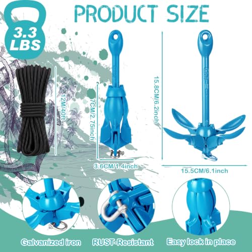 Image of MorningRo 1 Pack 1.5 /3.5 lb Marine Kayak Anchor Kit with 40ft Rope and Buoy Folding Grapnel Boat Anchor Kit Kayak Fishing Accessories for Small Boats, Canoe, SUP Paddle Boards