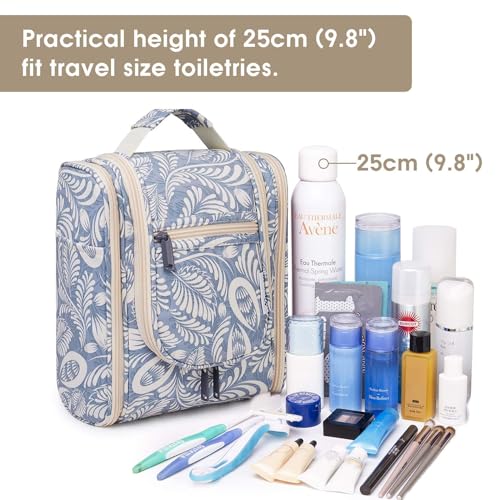 Narwey Hanging Toiletry Bag Women Travel Makeup Bag Organizer Toiletries Bag for Travel Size Essentials Accessories Cosmetics (Medium, Blue Leaf) - Image 6