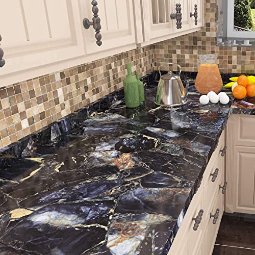 Image of HOME13 Blue Stone Kitchen Self Adhesive Vinyl Decorative Marble Wallpaper for Kitchen Countertop Home /Office 1 Ft x 10 Ft with 2pcs
