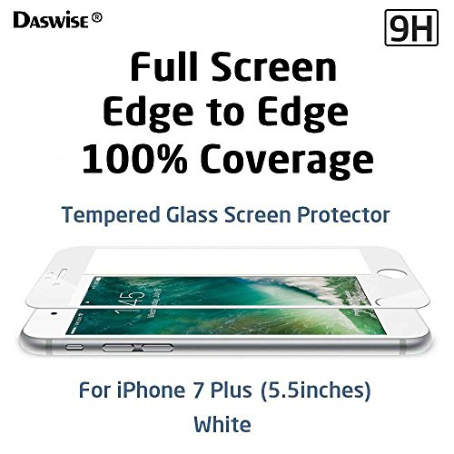 Daswise Screen Protector for iPhone 7 plus, Full Screen Anti-scratch Tempered Glass Protectors with Curved Edge, Cover Edge-to-Edge, Screens from Drops, HD Clear, Bubble-free, Shockproof (5.5 White)