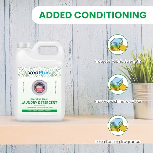 Image of VedPlus Sparkling Clean Laundry Detergent - 5L | Removes Tough & Deep Stains | Gentle on Fabrics | Suitable for All Washing Machines and Fabrics | 100% Effective Cleaning Power