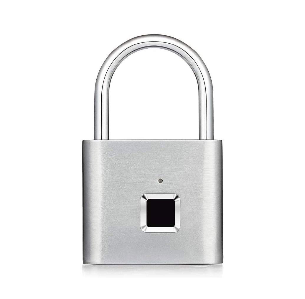 Blocco delle Impronte digitali, Smart Keyless IP66 PADLOGATORE INFERMINA AMPRESSO Ideale Ideal per Palestra, Porta, Bagagli, Valigia, Zaino, Bici, Ufficio, Nero (Color : Silver)