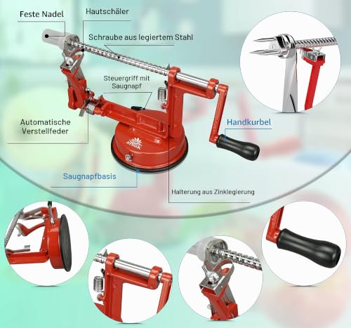 Apfelschäler Schneider Entkerner – (Zusätzliche 2 Klingen & 1 Entkerner) 3-in-1 Küchen-Schälmaschine für Gemüse und Obst… – Ansicht 6