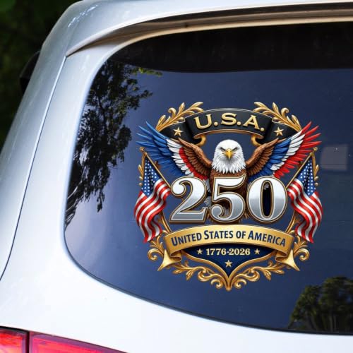 Image of 2pcs USA 250th Anniversary USA Flag Patriotic Car Window Sticker | Bumper Vinyl Decal for Truck Laptop 250 Years United States Independence Day Commemorative 10 inch