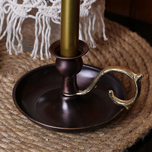 Onart Home - Copper Handmade Candle Holder For Rustic Home Decor With Handle Metal Candle Holders For Pillar Candles Gothic Decor Candlestick Holders (Oxide) #TOP7