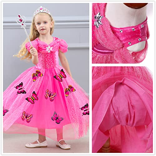 Qoogoo Girls Princess Costume Led Light Up Fancy Dresses Up Cosplay Party Dress Pink Butterfly (Rose Red, 5-6T) #TOP2