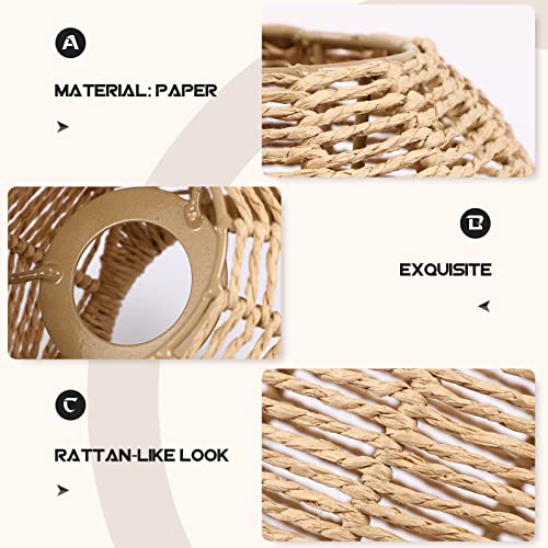 Image of Small Wicker Lamp Shade for Hanging Lamp, 5.5Inch Woven Pendant Rattan Light Fixture Shade for Living Room Bedroom Restaurant Ceiling (15 x 15 cm)