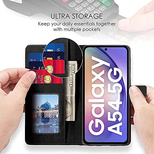 Image of WOW IMAGINE Shock Proof Flip Cover Back Case Cover for Samsung Galaxy A54 5G (Flexible | Leather Finish | Card Pockets Wallet & Stand | Black)