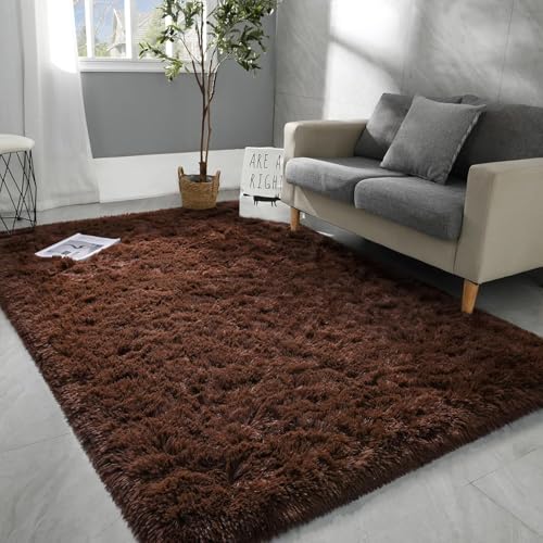 Image of Carpet for Hallway, Kitchen, and Modern InteriorsCarpetCozy Shag Runner for Living Room, Bedroom & Office Decor ETC Size 4x6 feet, Patten-Solid Coffee