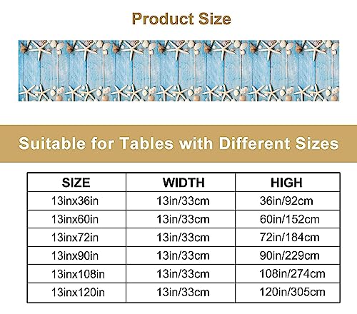 Image of Summer Beach Table Runner Dresser Scarves Beach Theme Cotton Linen Seashells Starfish Blue Rustic Wood Table Setting Decor for Wedding Party Holiday Dinner Home 13x120 inch
