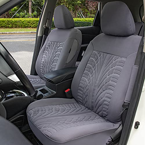 Leader Accessories Embossed Cloth Grey 17Pcs Car Seat Covers Full Set Front + Rear Universal Fits Trucks Suv With Airbag Steering Wheel Cover/Shoulder Pads #TOP1