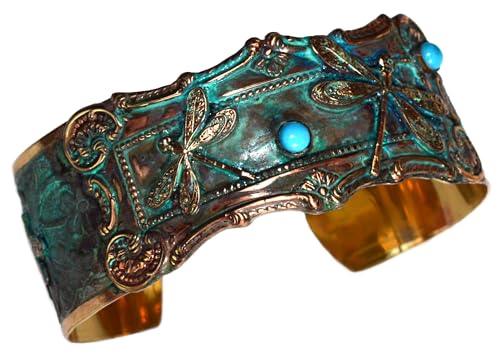 Elaine Coyne Collectible Artwear - Dual Dragonfly Cuff Bracelet with Sleeping Beauty Turquoise