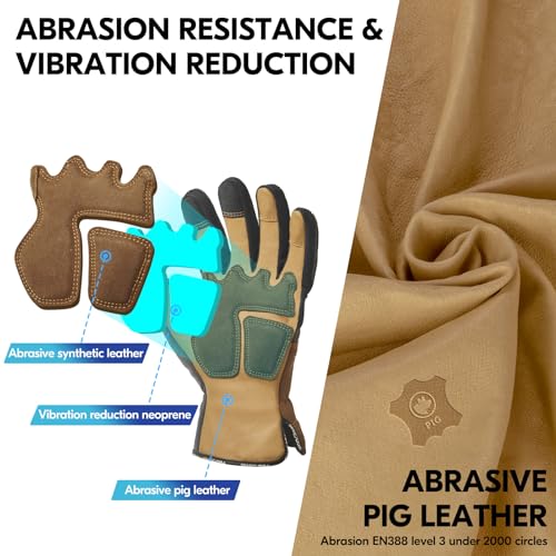 Vgo... Work Gloves Touchscreen Men in Pig Leather Antiabrasive Antivibration - Image 2