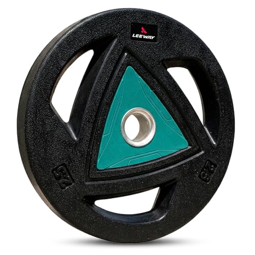 Image of LEEWAY Rubber Coated Weight Plates (2.5kg x 2) | 31mm Hole | Tri Grip Weight Plates for Home Gym | Barbell & Dumbbell Compatible | Floor Safe Low Noise Plates (Black, 2.5kg Pair (2.5X2))