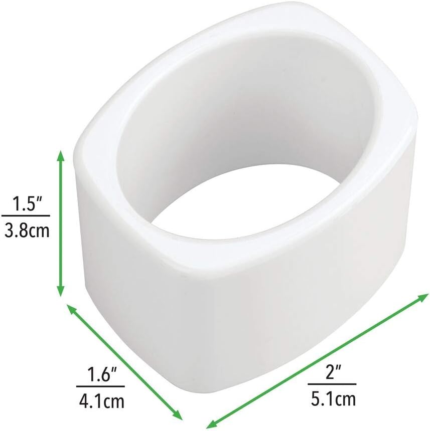 mDesign Modern Decorative Plastic Napkin Rings for Place Settings - Use at Home, Kitchen, Dining Room, Dinner Parties, Luncheons, Picnics, Holidays, Weddings, Buffet Table - 8 Pack - White: Home & Kitchen